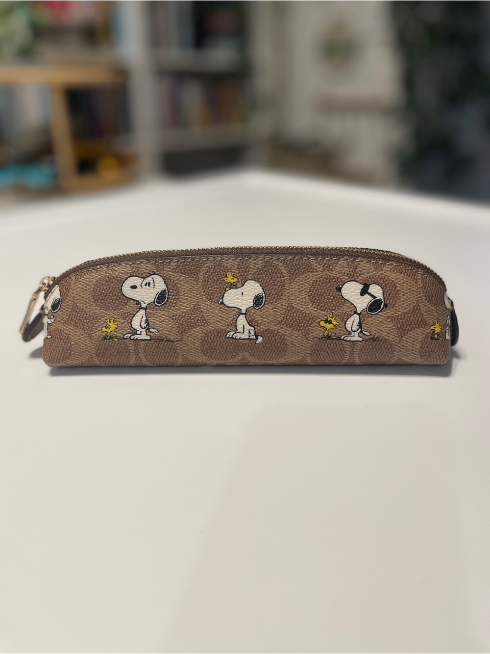 Snoopy x Coach Signature Canvas Pencil Case - Brown NWT